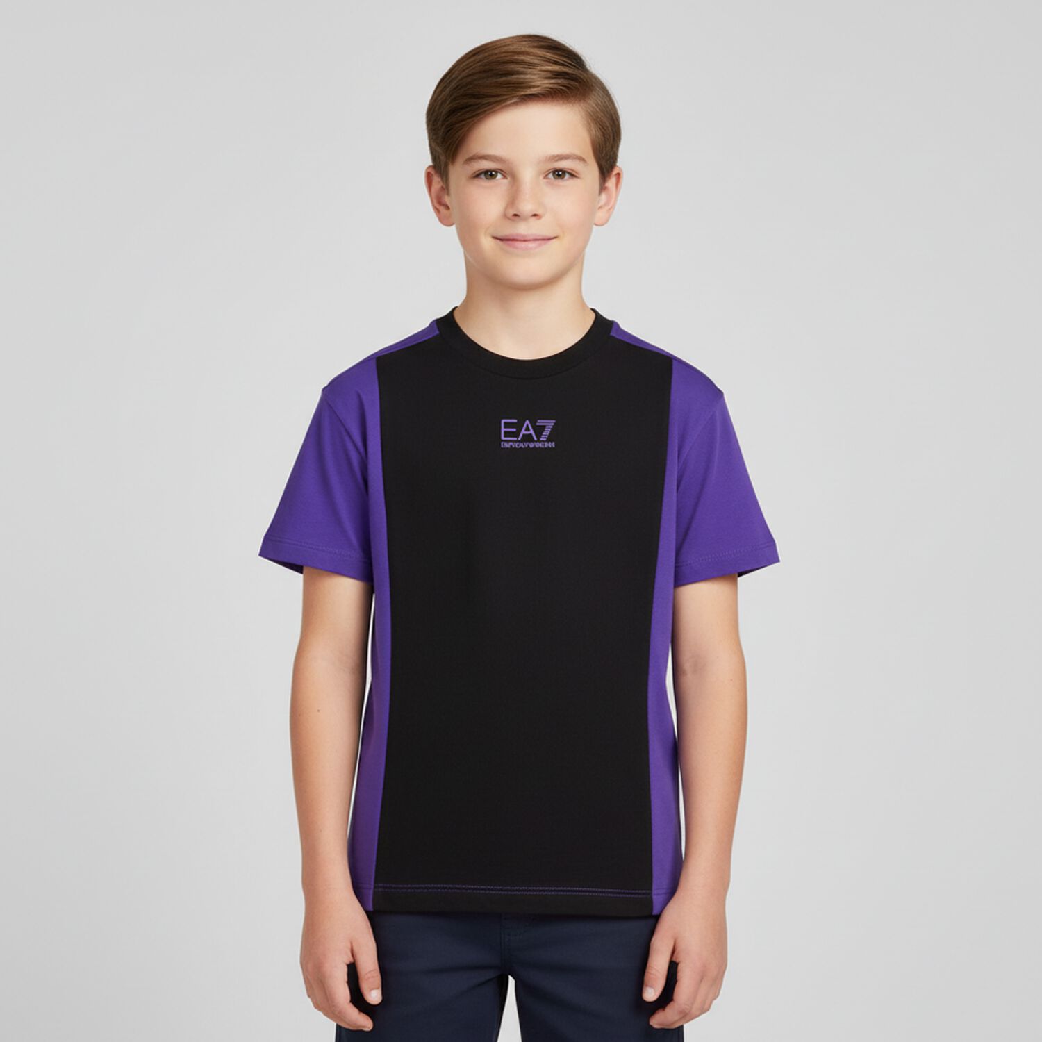 Boys Black & Purple Cotton Logo T-Shirt, 2, hi-res