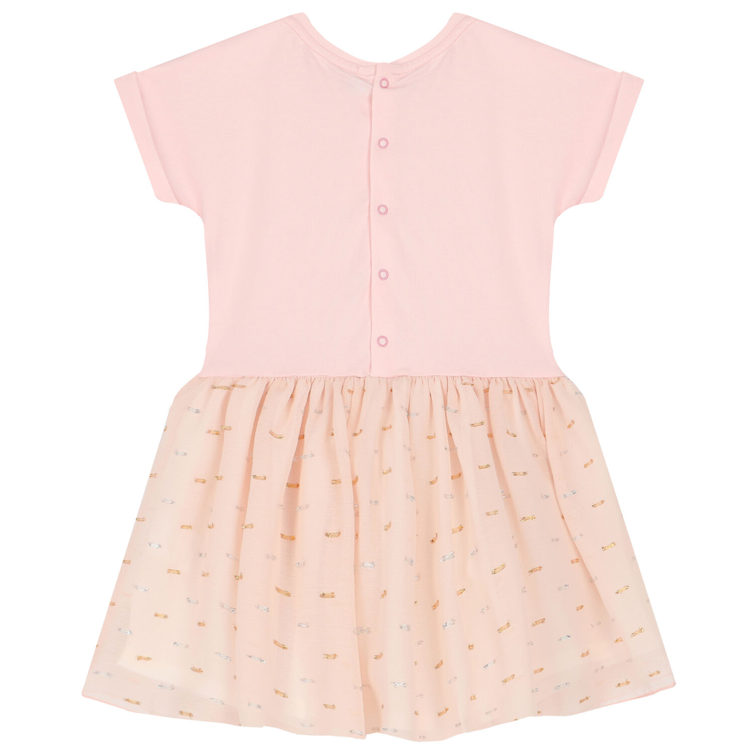 Younger Girls Pink Bow Chiffon Dress, 1, hi-res