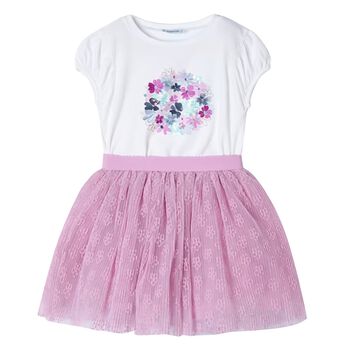 Girls White & Pink Tulle Skirt Set