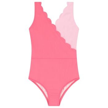 Girls Pink Scalloped Swimsuit