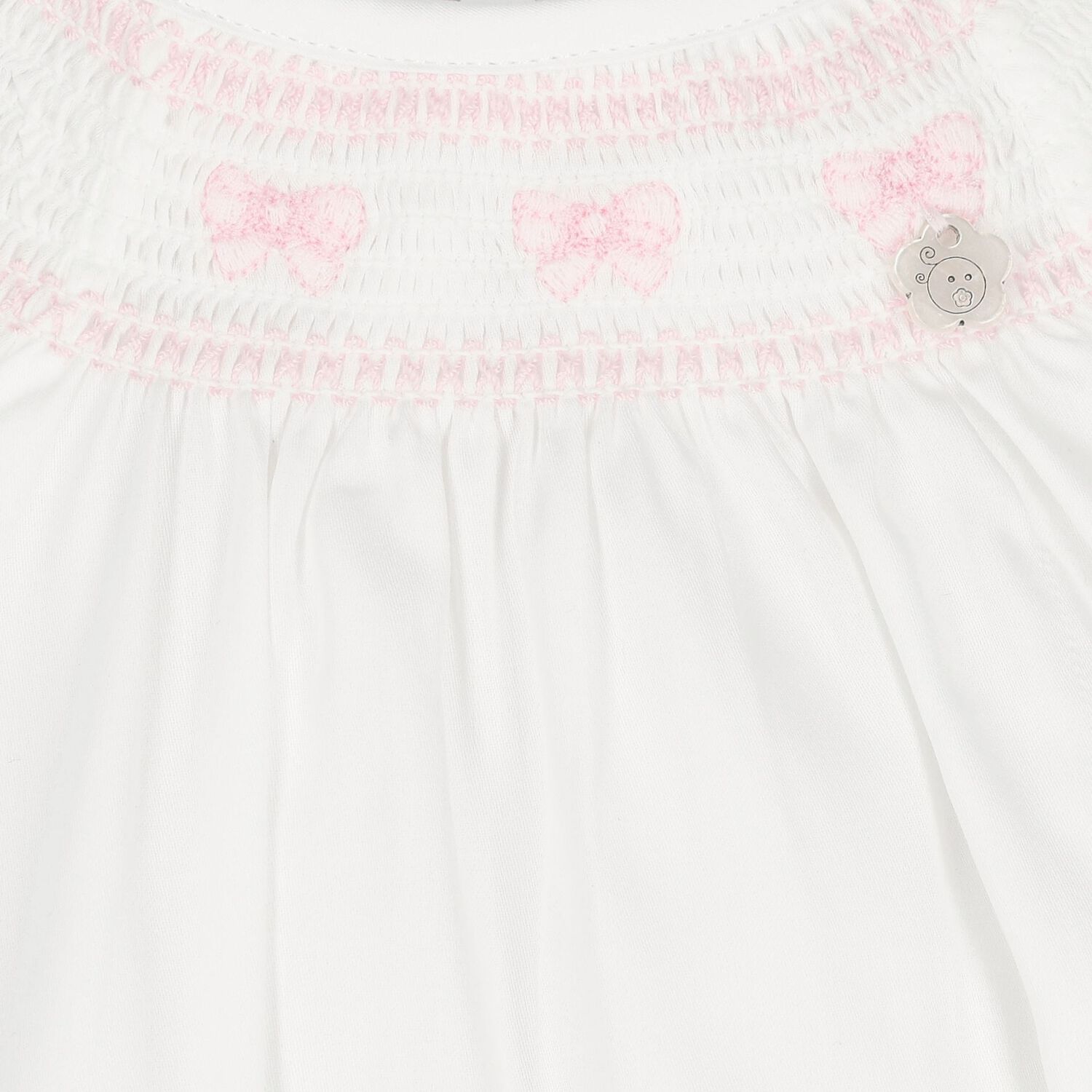 Baby Girls White & Pink Bow Romper, 1, hi-res
