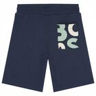 Boys Navy Blue Logo Shorts, 1, hi-res