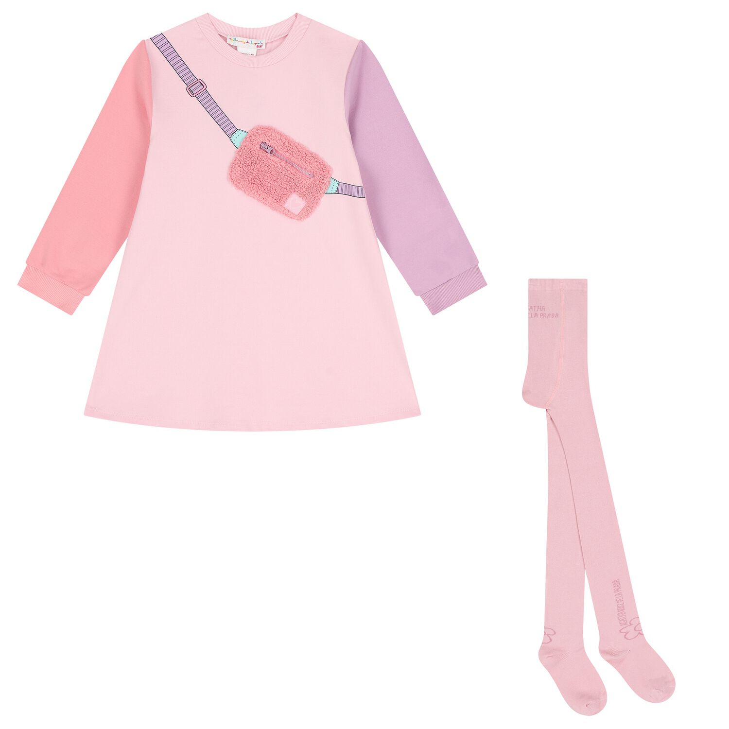 Girls Pink Bag Dress Set, 1, hi-res
