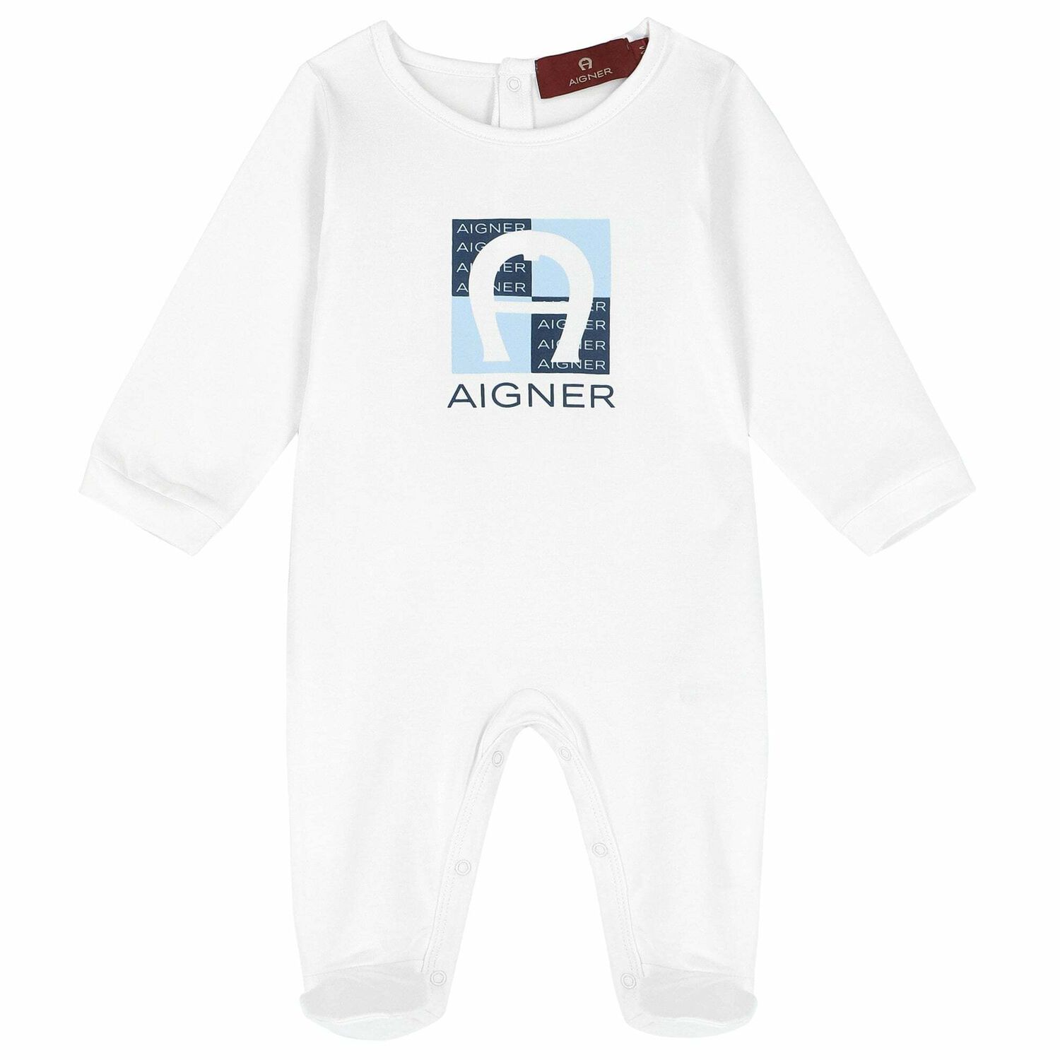 Baby Boys White & Blue Logo Babygrow, 1, hi-res image number null