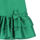 Girls Green Satin Bow Dress, 1, hi-res