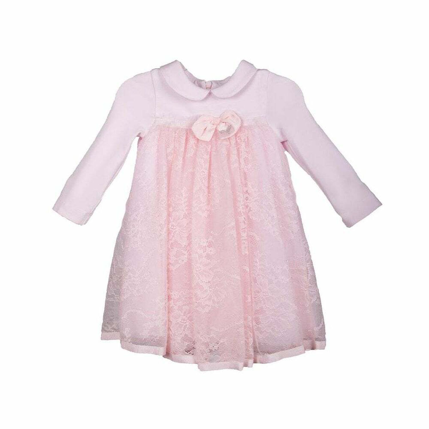 Baby Girls Pink Lace Dress, 1, hi-res