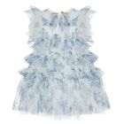 Younger Girls Blue Floral Tulle Dress, 1, hi-res