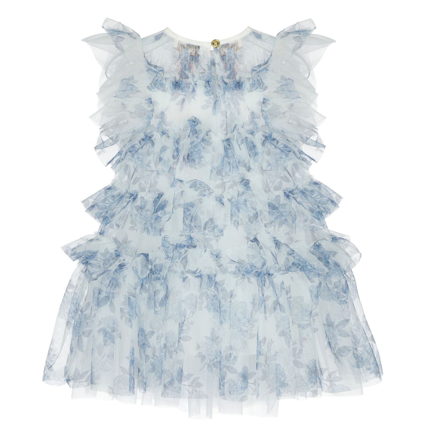 Younger Girls Blue Floral Tulle Dress, 1, hi-res