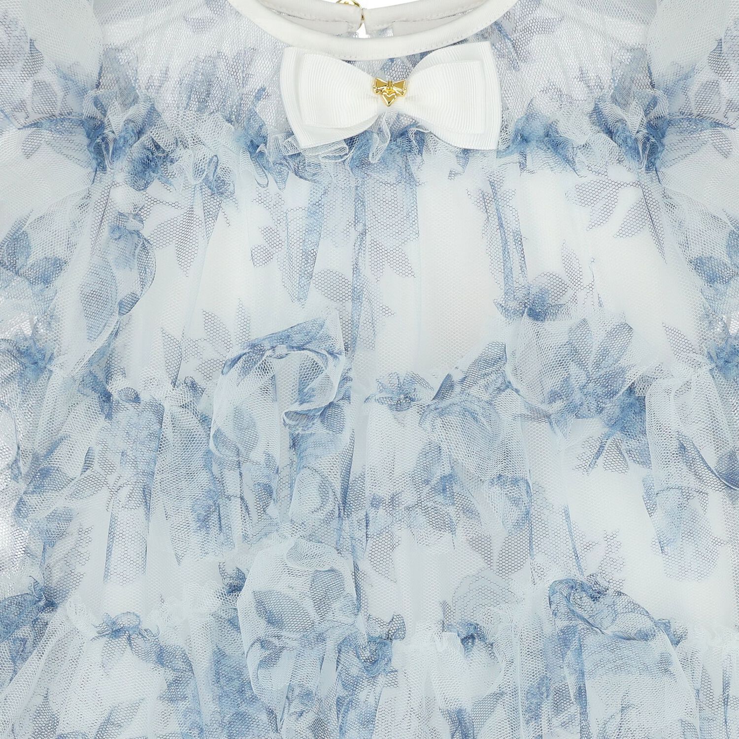 Younger Girls Blue Floral Tulle Dress, 1, hi-res