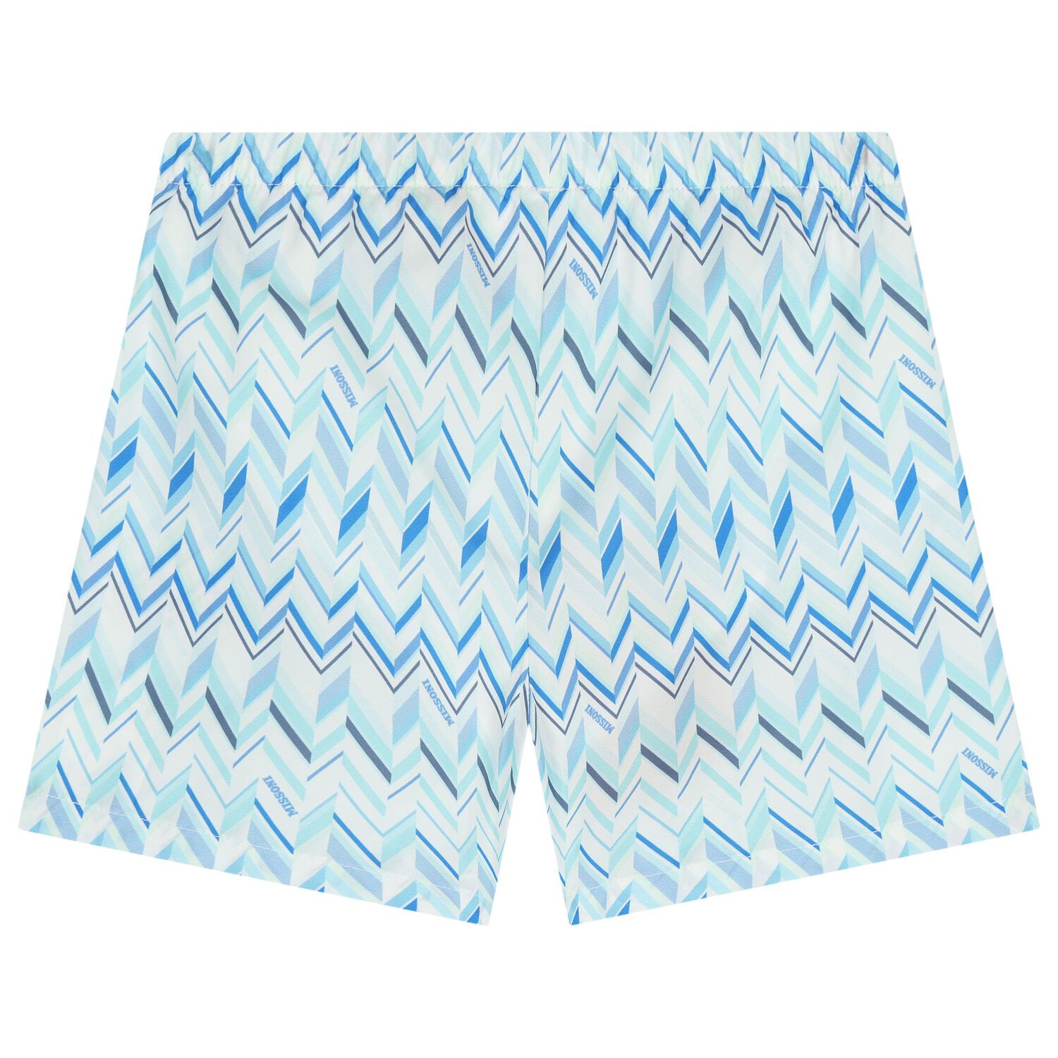 Younger Boys White & Blue Zig Zag Swim Shorts, 1, hi-res