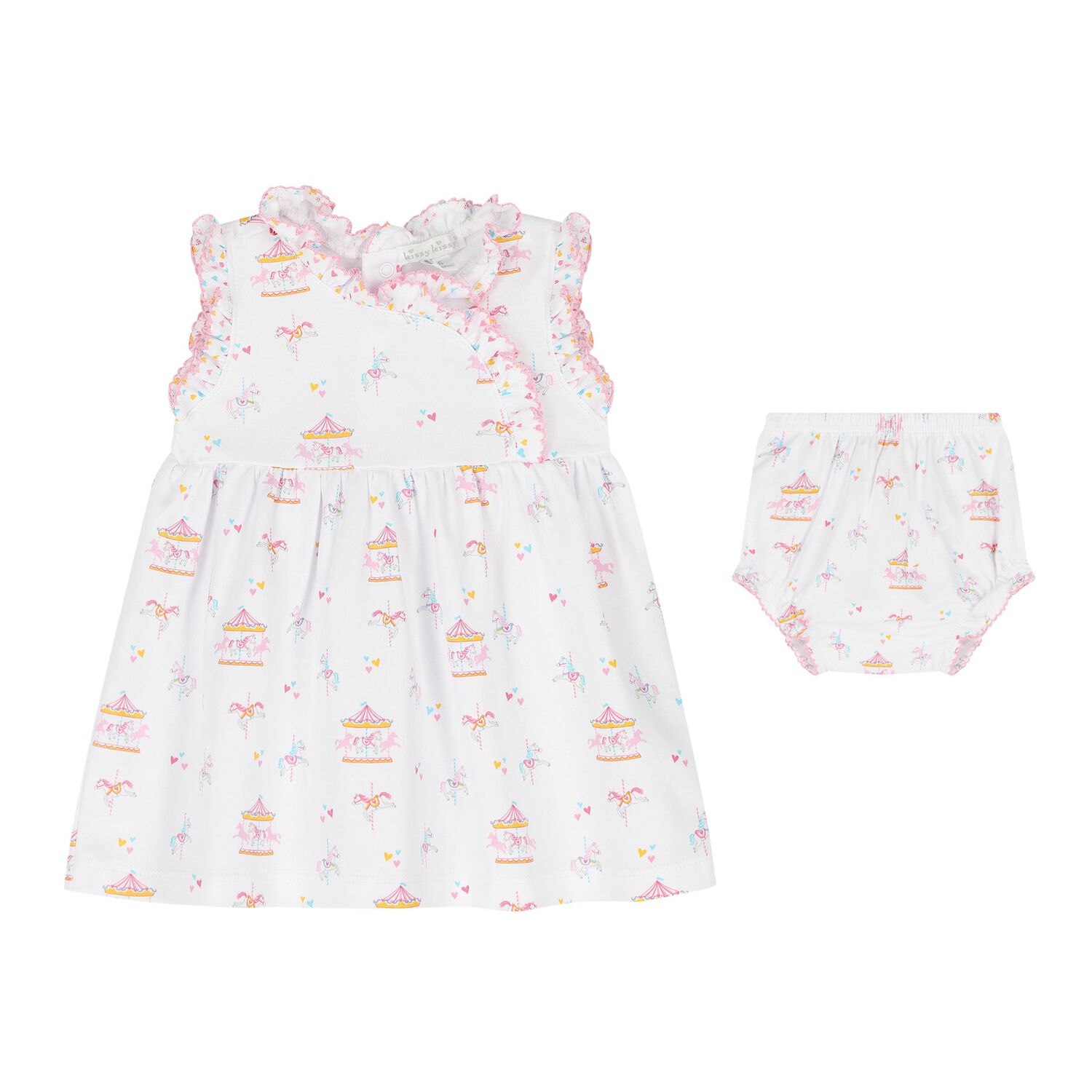 Baby Girls White & Pink Carousel Dress Set, 1, hi-res