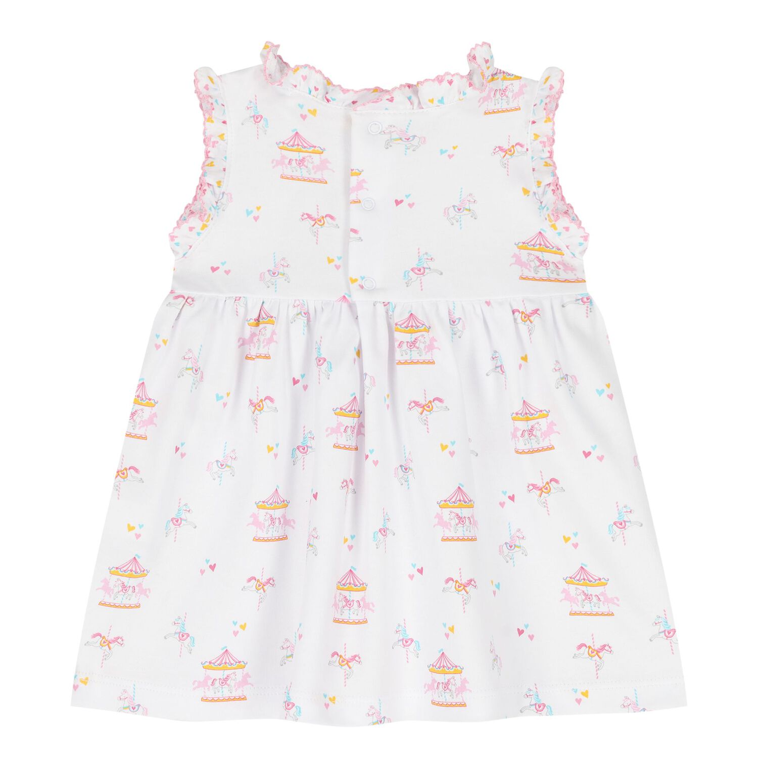 Baby Girls White & Pink Carousel Dress Set, 1, hi-res